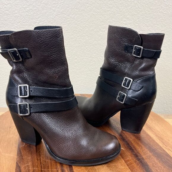 Kork-Ease Women’s Size 7 Brown Leather Anki Triple Belt Mid Moto Ankle Boots - Picture 12 of 14